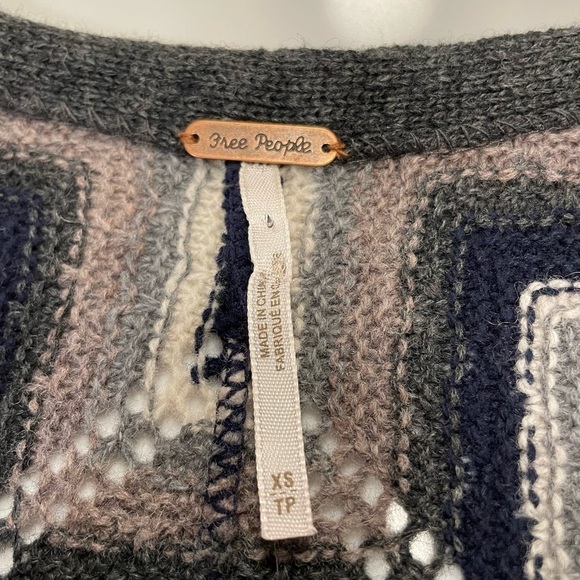 Retro Revival Boho Dress Wool Coastal 70s Chevron XS Navy Blue Free People - Picture 8 of 16